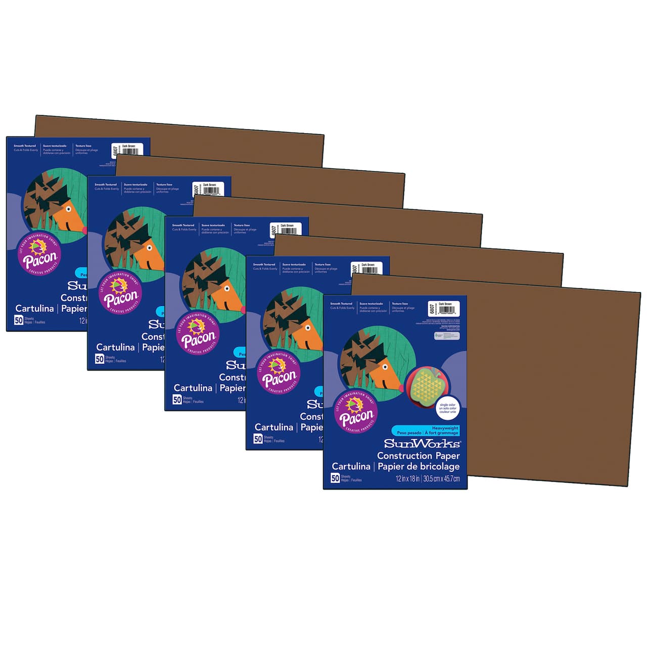 SunWorks® 12" x 18" Dark Brown Construction Paper, 5 Packs of 50 Sheets